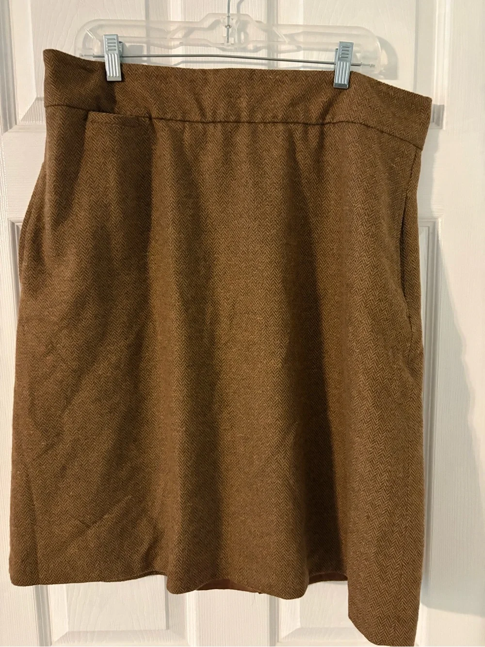Brown Herringbone Wool Blend A-Line Skirt Cottagecore Fall Mini Size 16 - Picture 7 of 7